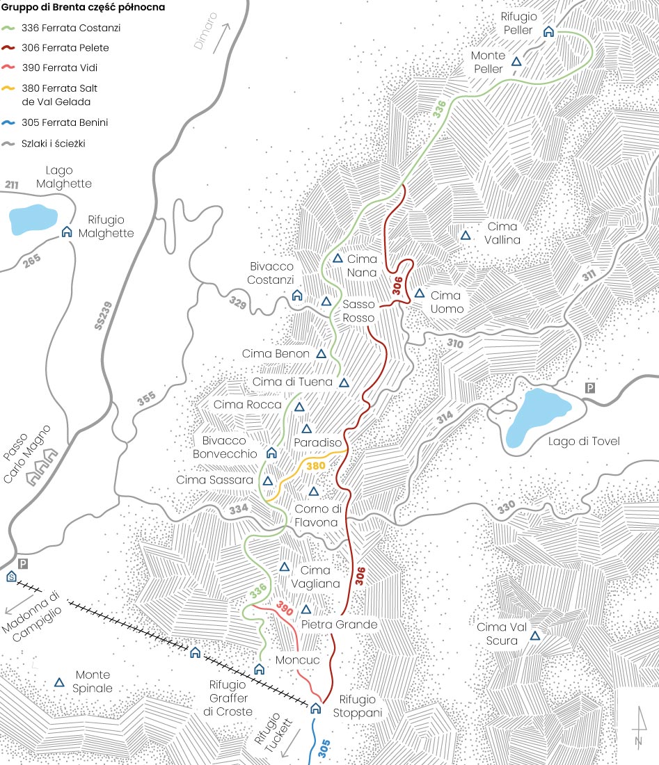 DOLOMITY NA FERRATACH - PRZEWODNIK - GRUPPO DI BRENTA - część północna - mapa