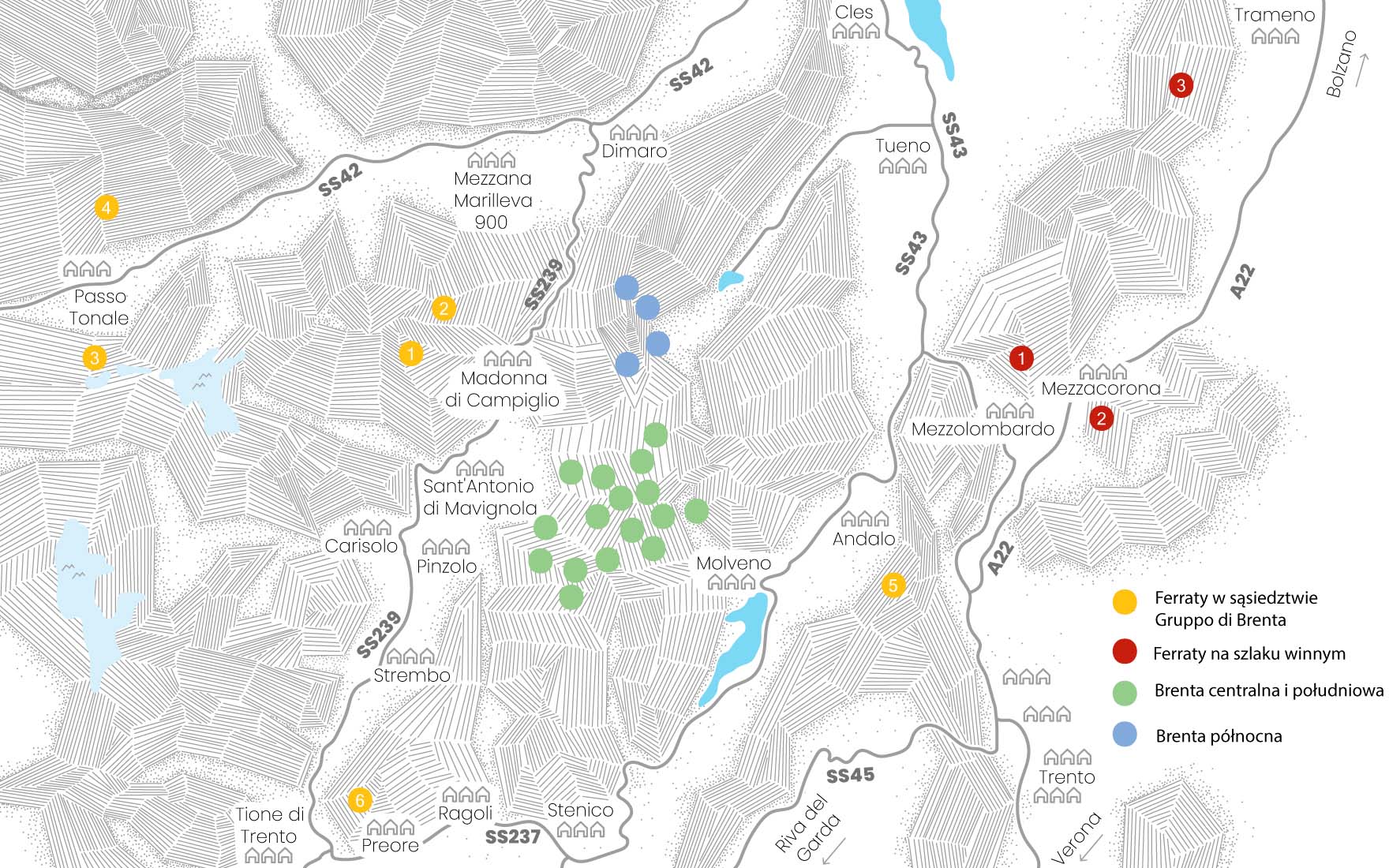 DOLOMITY NA FERRATACH - PRZEWODNIK - GRUPPO DI BRENTA - mapa