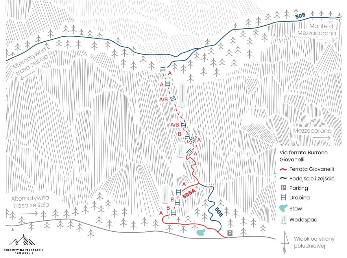 DOLOMITY NA FERRATACH - PRZEWODNIK - GRUPPO DI BRENTA - Ferrata Burrone Giovanelli &ndash; mapa - trasa