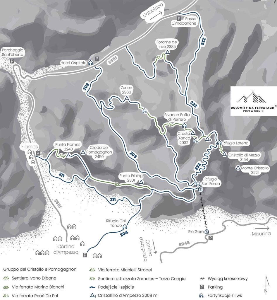 mapka Gruppo del Cristallo e Pomagagnon