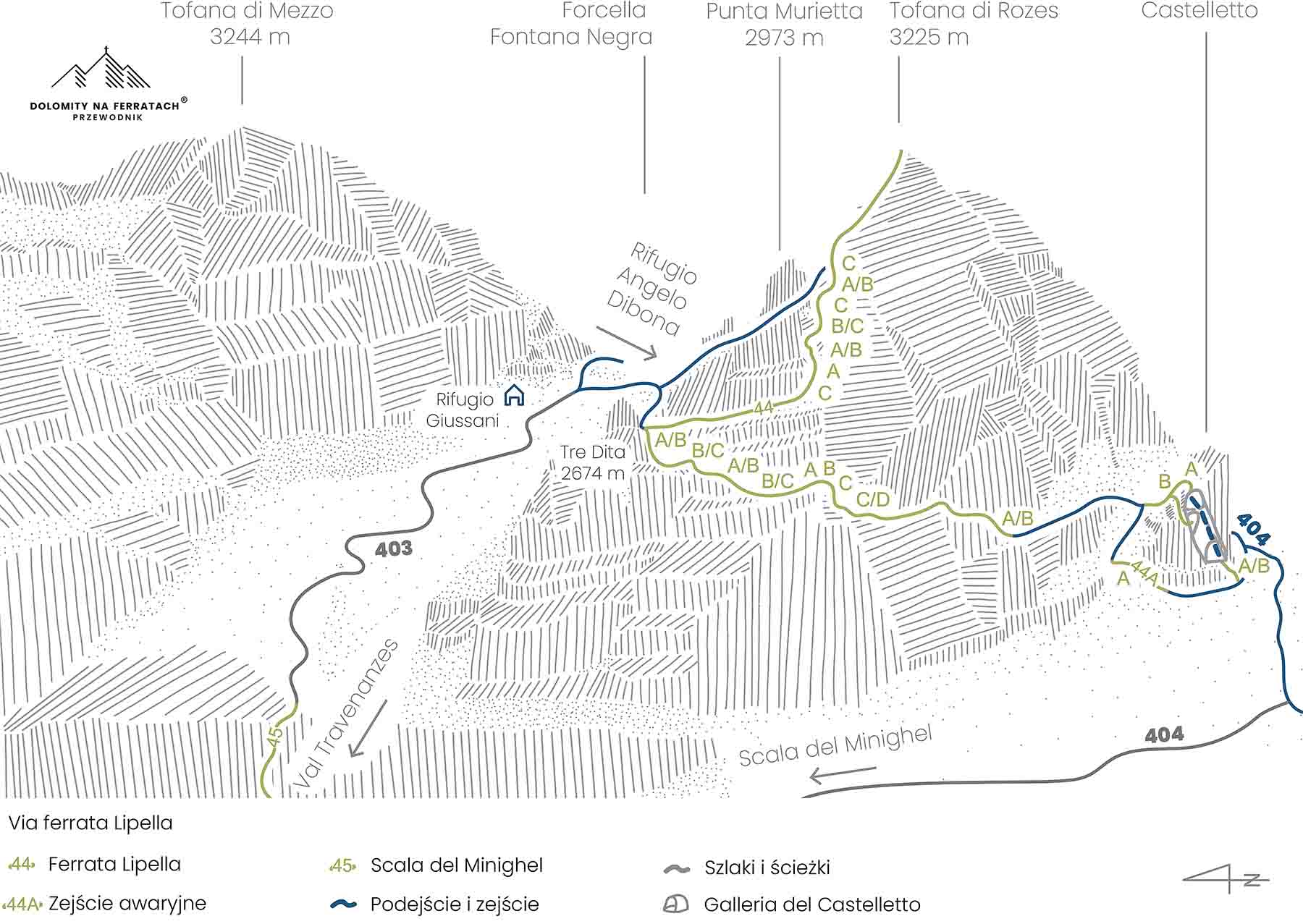 schemat topo Via ferrata Lipella